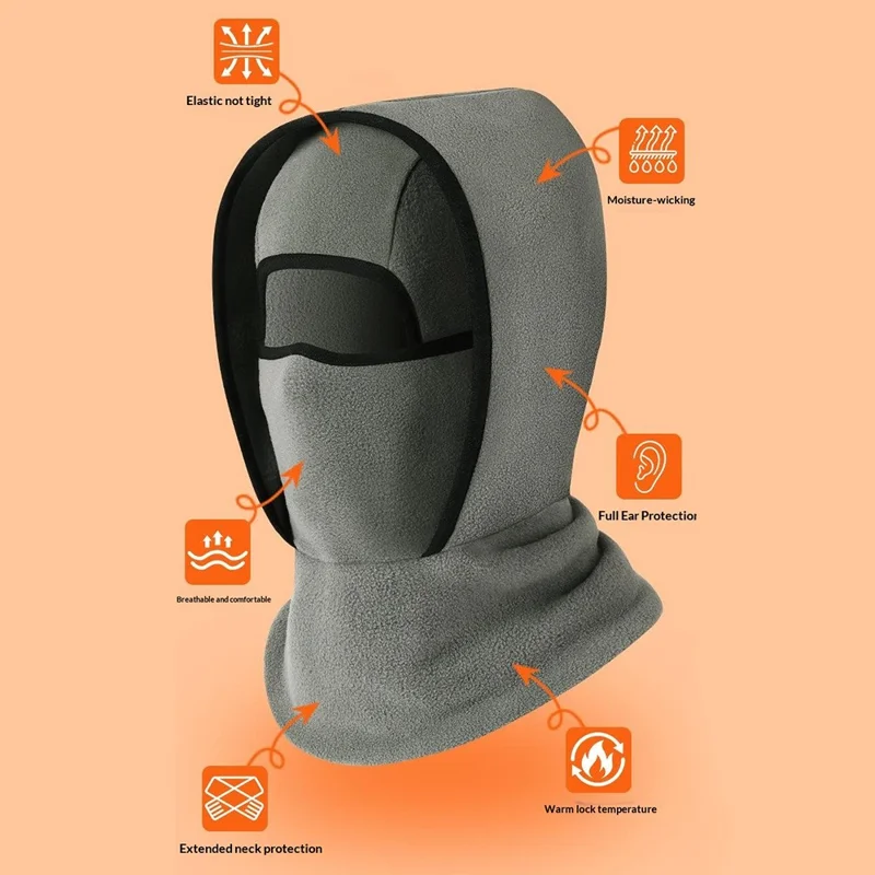 Vinter Dobbeltlaget Fleece Helsigt Halsvarmer til Cykling og Skiløb, Vindtæt Hjelmfor, Termisk Balaclava - Sort