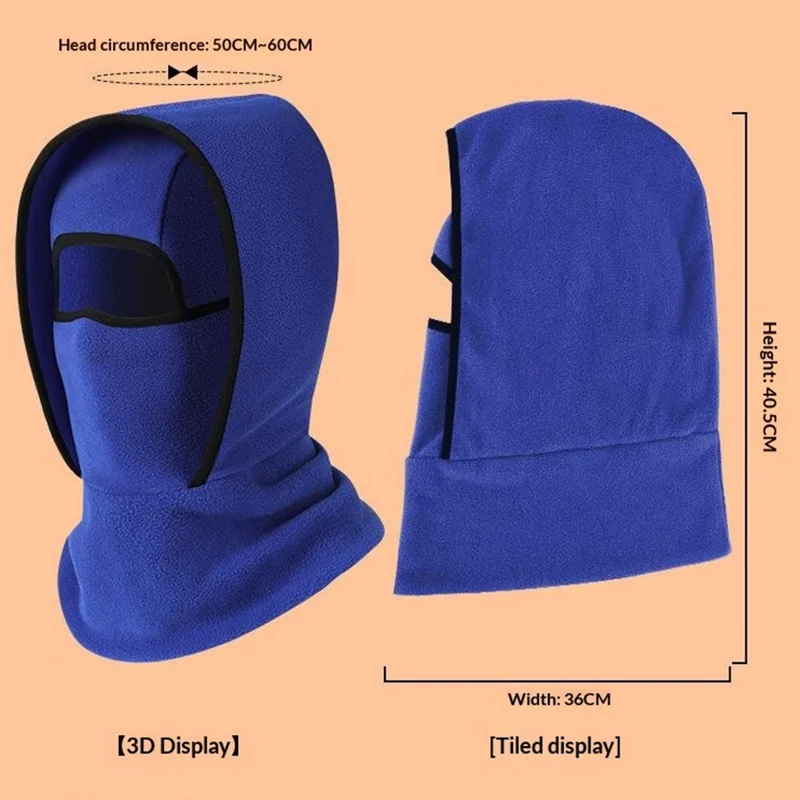 Vinter Dobbeltlaget Fleece Helsigt Halsvarmer til Cykling og Skiløb, Vindtæt Hjelmfor, Termisk Balaclava - Sort