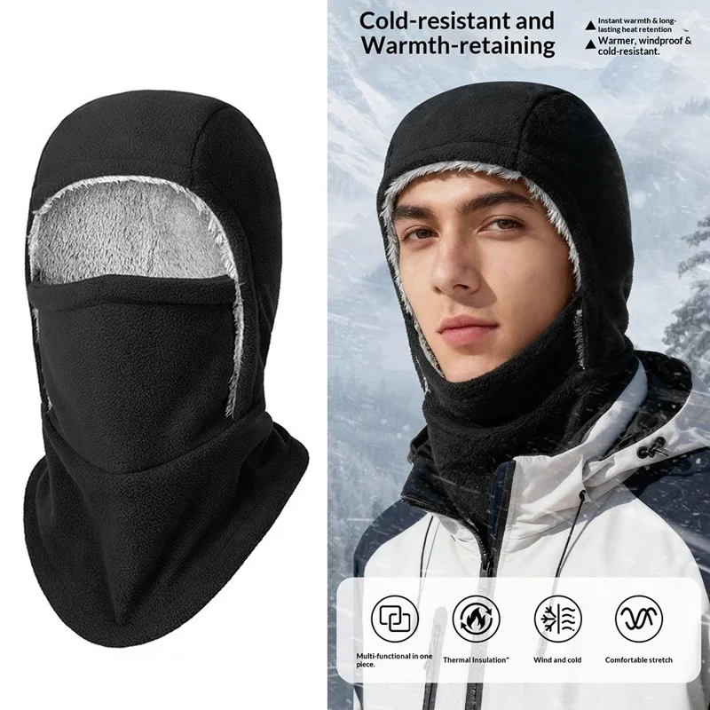 Zimowy termiczny kaptur z polaru Kaptur narciarski przeciwwiatrowy Kaptur na całą twarz na szyję - Czarny
