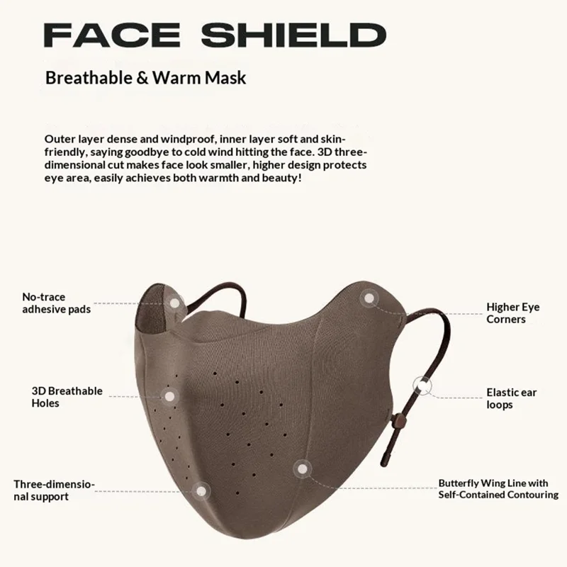 DKZ43 Winter Warm Face Mask voor Heren Dames Ademend 3D Naadloos Winddichte Fietsscherm - Koffie