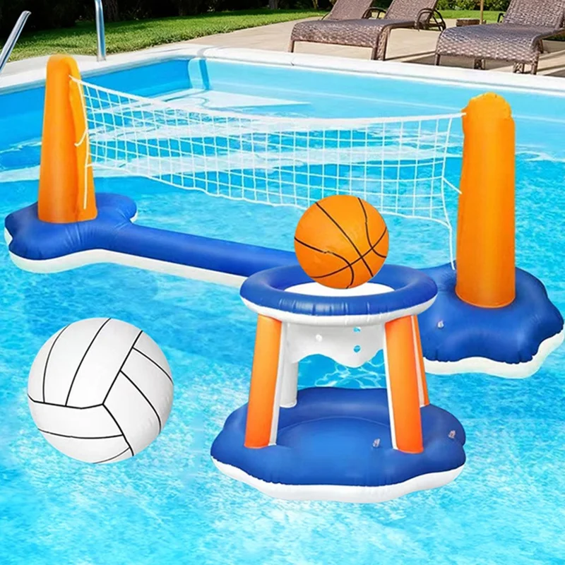 PVC Inflatable Basketball and Volleyball Stand for Kids Pool Interactive Entertainment Throwing Game Gift