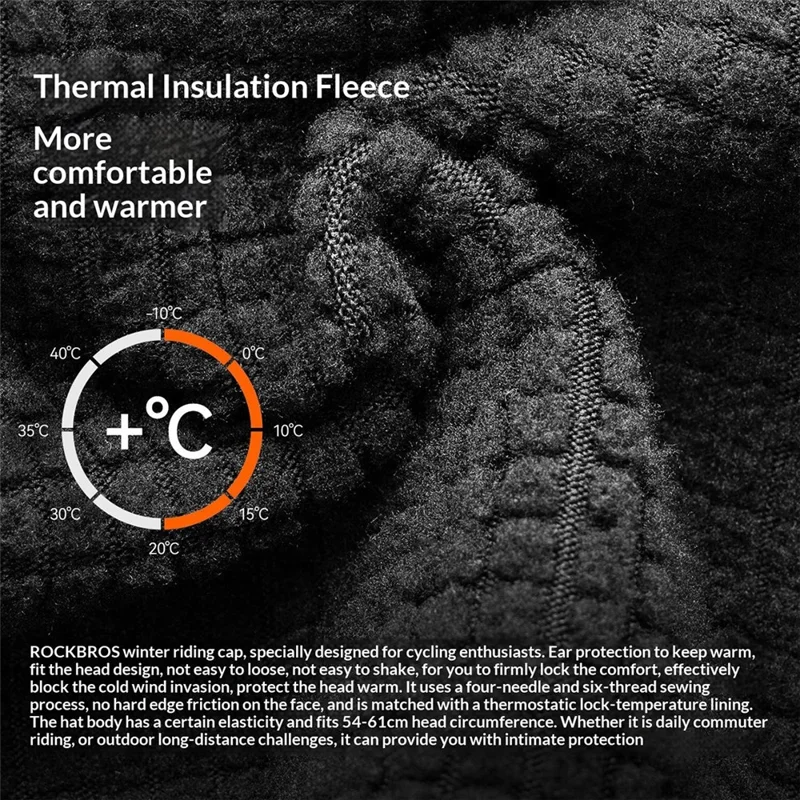 ROCKBROS 18250007 M016 18250007001 Cykelhat til udendørs brug, varm fleece hoveddækning med forlængede øreflap til vinterkørsel