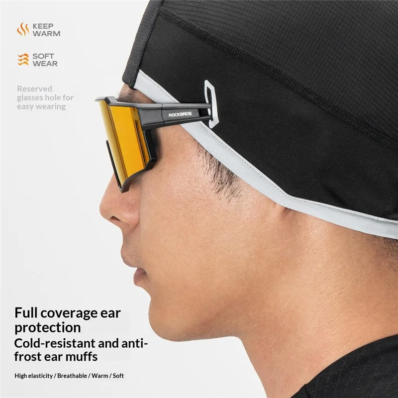 ROCKBROS 18250007 M016 18250007001 Cykelhat til udendørs brug, varm fleece hoveddækning med forlængede øreflap til vinterkørsel