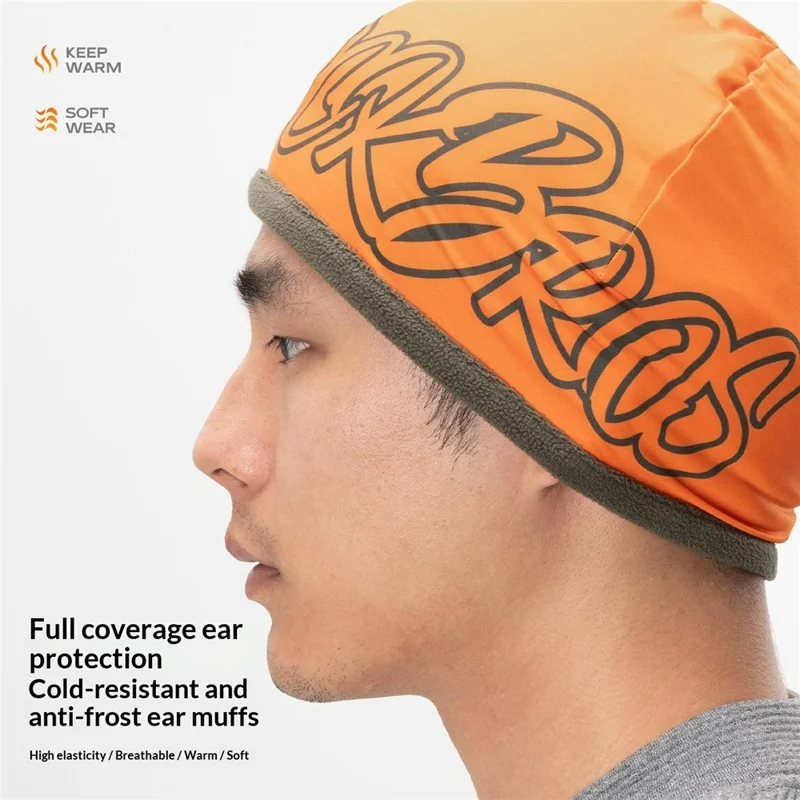 ROCKBROS YDM001 قبعة دراجات دافئة مقاومة للرياح غطاء رأس من الصوف مريح للارتداء تحت الخوذة للأنشطة الخارجية - برتقالي أخضر
