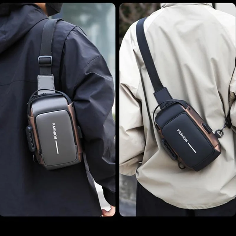 Outdoor Crossbody Shoulder Handbag Anti-Theft 3 Digit Password Lock Bag 8 inch Tablet Bag with USB Charging - Black