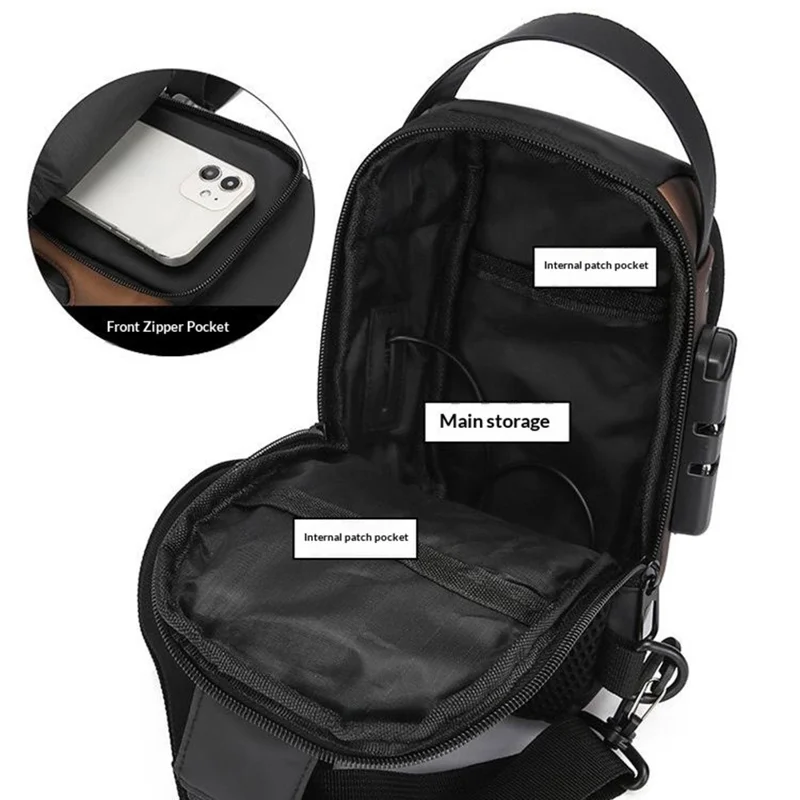 Outdoor Crossbody Shoulder Handbag Anti-Theft 3 Digit Password Lock Bag 8 inch Tablet Bag with USB Charging - Black