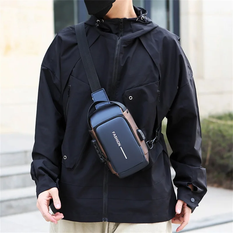 Outdoor Crossbody Shoulder Handbag Anti-Theft 3 Digit Password Lock Bag 8 inch Tablet Bag with USB Charging - Black