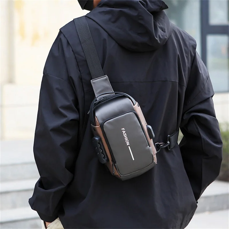 Outdoor Crossbody Shoulder Handbag Anti-Theft 3 Digit Password Lock Bag 8 inch Tablet Bag with USB Charging - Black