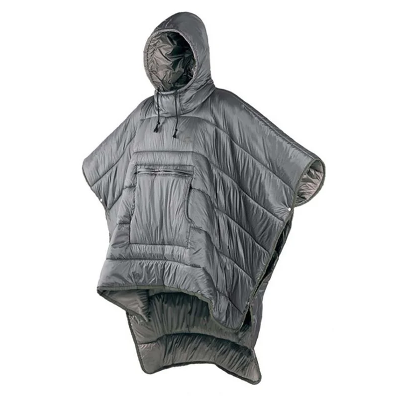 200 x 140 cm ultralett udendørs teltsovepose bærbar isoleret varm dynge dækket poncho - Grå