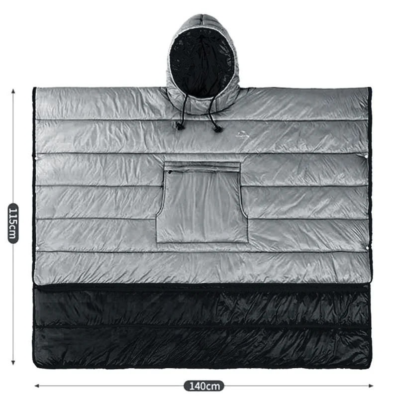 200 x 140 cm ultralett udendørs teltsovepose bærbar isoleret varm dynge dækket poncho - Grå