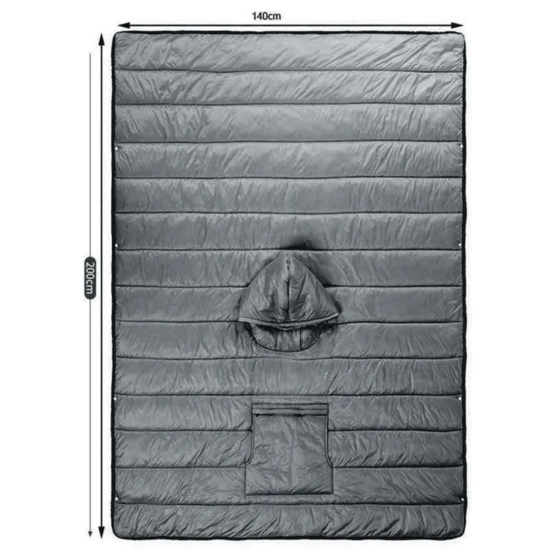 200 x 140 cm ultralett udendørs teltsovepose bærbar isoleret varm dynge dækket poncho - Grå
