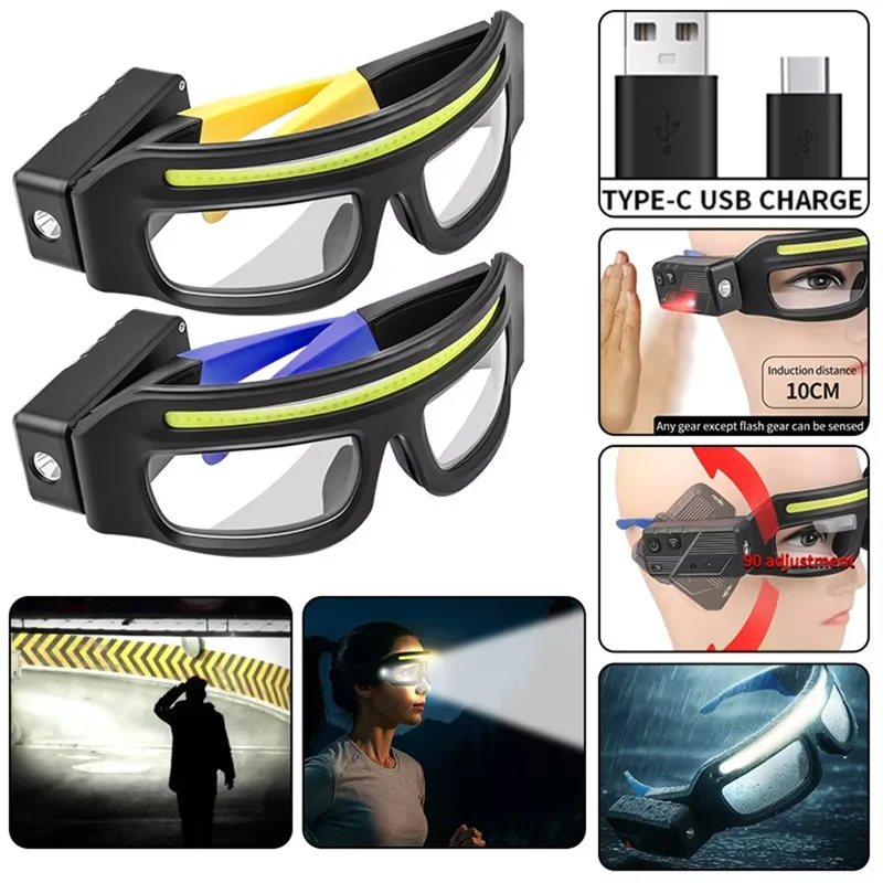 SY5865 Luz para gafas multifunción XTE, linterna portátil con sensor de movimiento - Amarillo