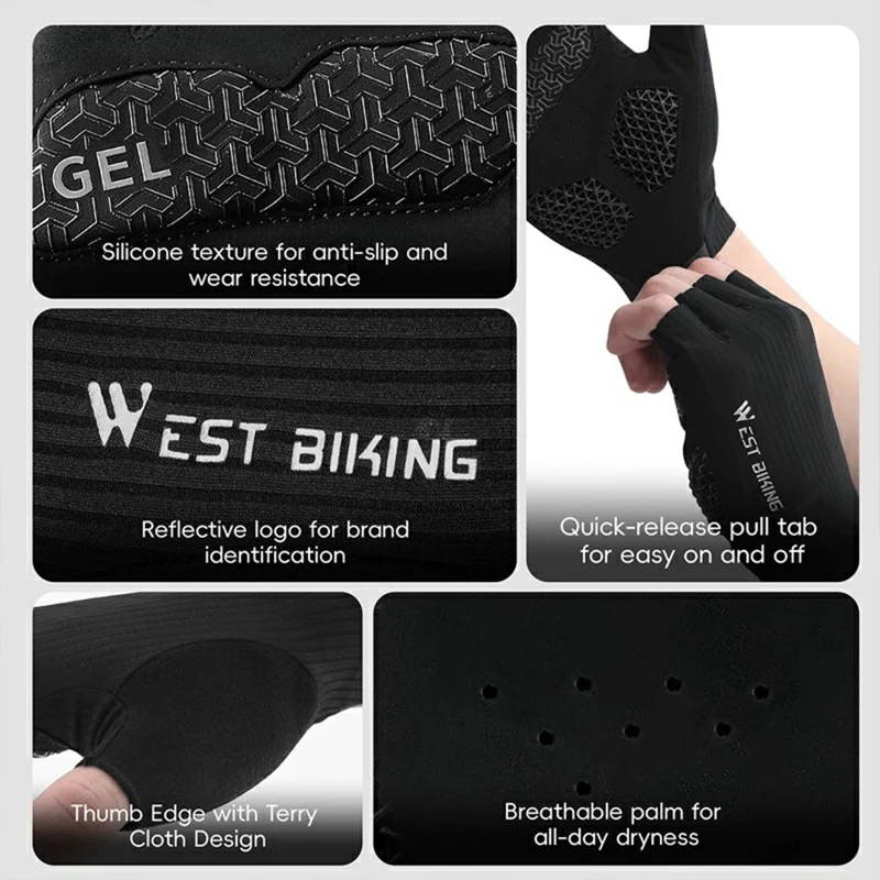 WEST BIKING YP0211274 3D Drukowane Amortyzujące Rękawiczki Rowerowe Przeciwwślizgowe Mittens Bez Palców do Jazdy Wyścigowej i Drogowej - M