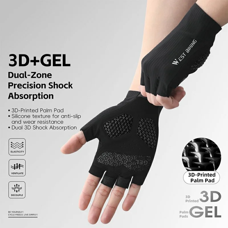 WEST BIKING YP0211274 3D Drukowane Amortyzujące Rękawiczki Rowerowe Przeciwwślizgowe Mittens Bez Palców do Jazdy Wyścigowej i Drogowej - M
