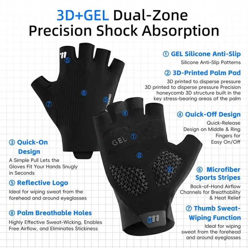 WEST BIKING YP0211274 3D Drukowane Amortyzujące Rękawiczki Rowerowe Przeciwwślizgowe Mittens Bez Palców do Jazdy Wyścigowej i Drogowej - M