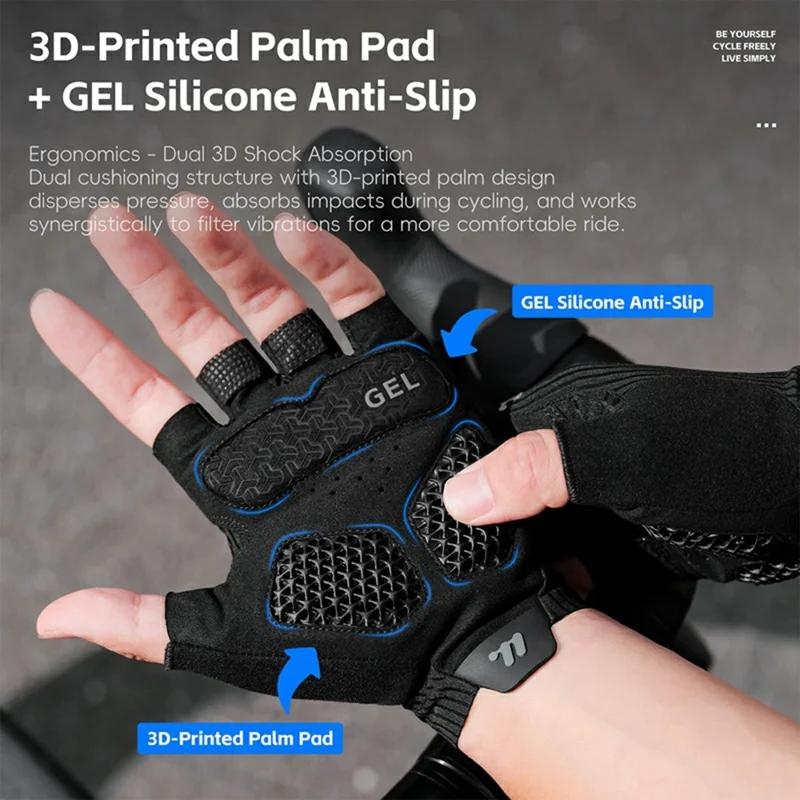 WEST BIKING YP0211274 3D Drukowane Amortyzujące Rękawiczki Rowerowe Przeciwwślizgowe Mittens Bez Palców do Jazdy Wyścigowej i Drogowej - M