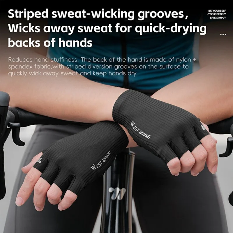 WEST BIKING YP0211274 3D Drukowane Amortyzujące Rękawiczki Rowerowe Przeciwwślizgowe Mittens Bez Palców do Jazdy Wyścigowej i Drogowej - M