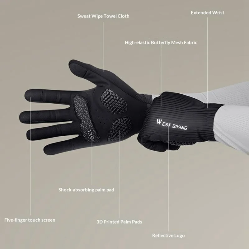 WEST BIKING YP0211278 1 Paio di Guanti da Ciclismo Stampa 3D Guanti da Corsa Antishock con Dita Lunghe Antiscivolo per Uomo Donna - M / Nero
