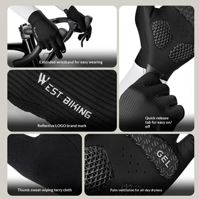 WEST BIKING YP0211278 1 Paio di Guanti da Ciclismo Stampa 3D Guanti da Corsa Antishock con Dita Lunghe Antiscivolo per Uomo Donna - M / Nero