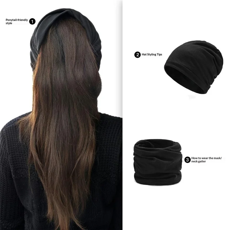 Bonnet Décontracté Quatre Saisons Bonnet Chaud en Polaire Casquette Anti-Statique Coupe-Vent pour le Vélo en Plein Air - Noir