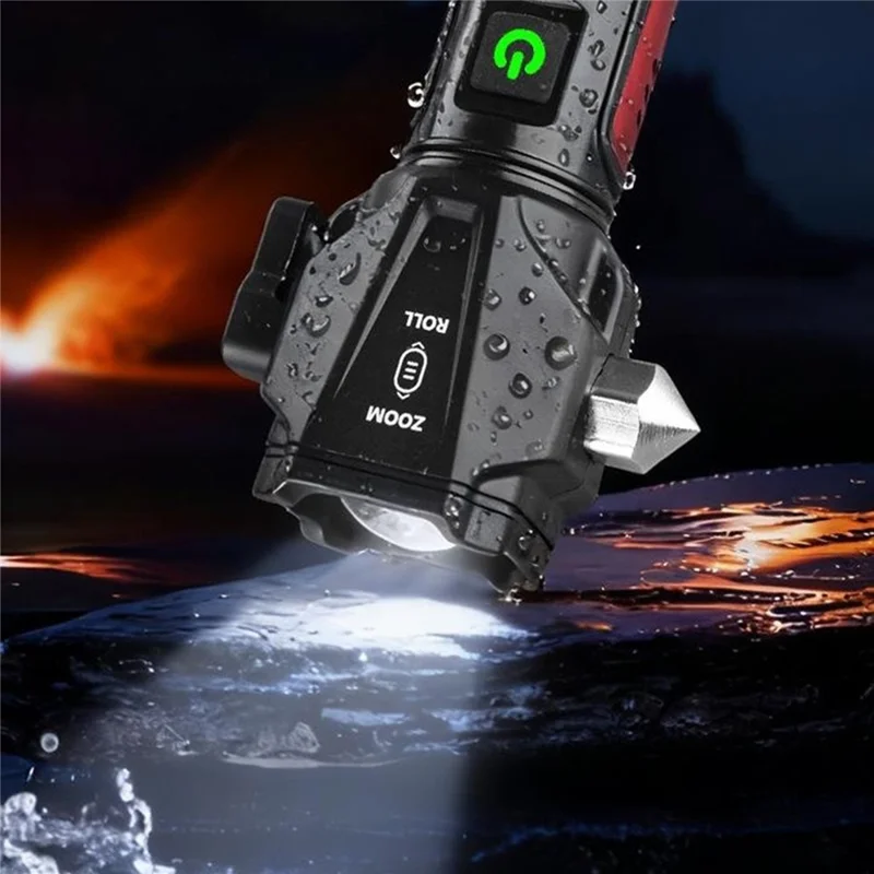 Safety Hammer Flashlight USB Charged with Side Light / Cutting Tool / Multi-Function Car Emergency White Laser Torch - Red