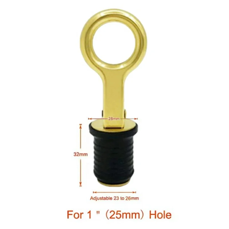 1 inch (25mm) Brass Ring Pull Drain Plug Waterproof Marine Deck Drainage Plug