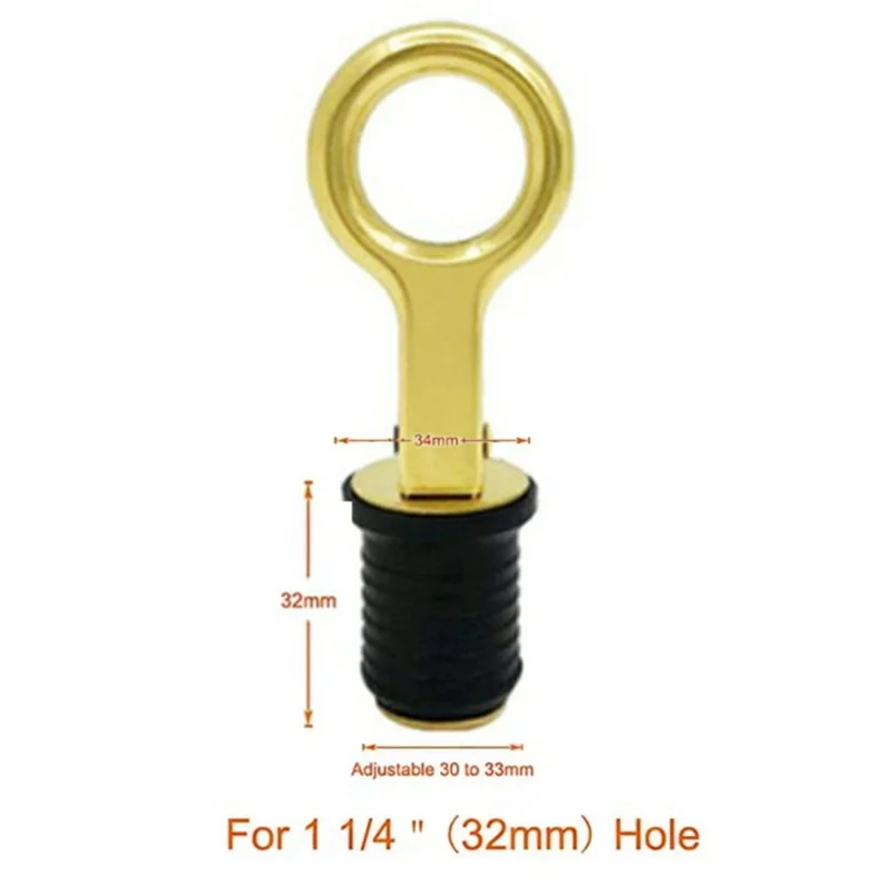 Bouchon de vidange en laiton 1-1/4 pouce (32 mm) 63 g, bouchon de trou de vidange de pont marin pour bateau / coque / tableau arrière