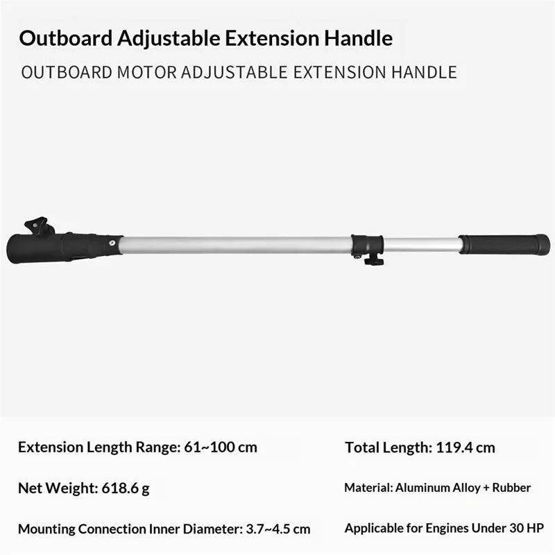 KOETSU 119.4cm Outboard Motor Extension Rod Adjustable Extended Handle Control Pole for 3.7-4.5cm Caliber - Silver