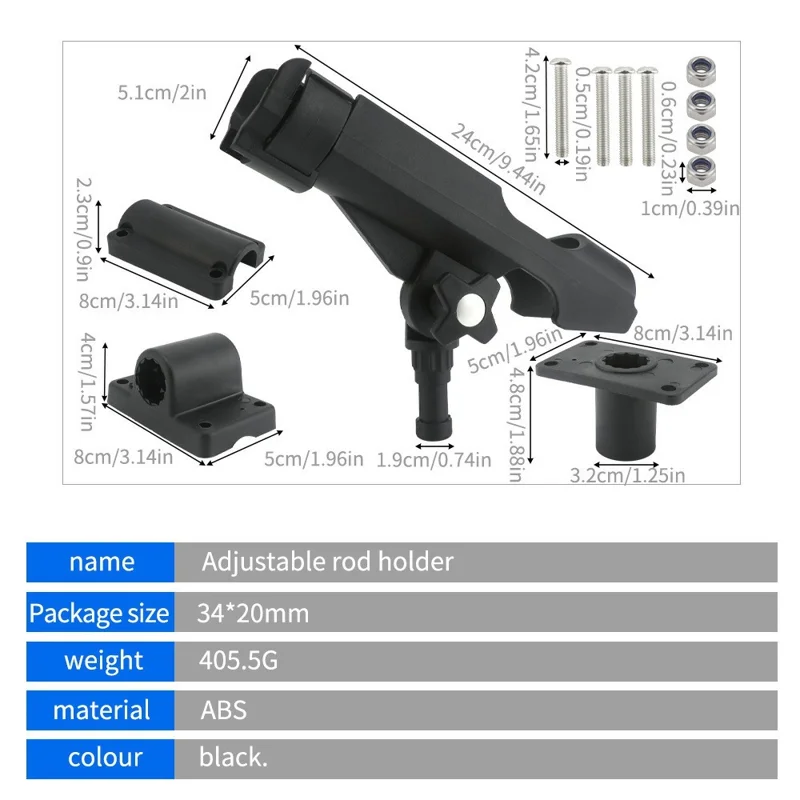 Portacanna da pesca regolabile con rotazione a 360° e anello di bloccaggio frontale in ABS per pesca in battello - Nero
