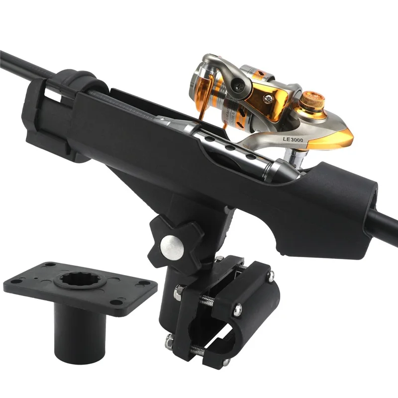 Portacanna da pesca regolabile con rotazione a 360° e anello di bloccaggio frontale in ABS per pesca in battello - Nero
