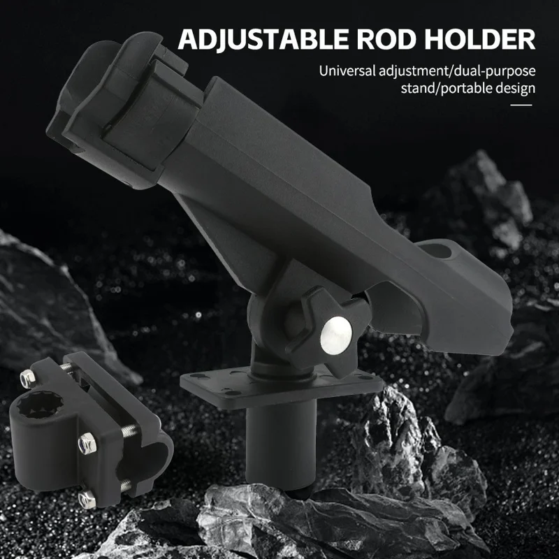 Portacanna da pesca regolabile con rotazione a 360° e anello di bloccaggio frontale in ABS per pesca in battello - Nero