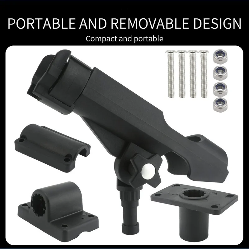 Portacanna da pesca regolabile con rotazione a 360° e anello di bloccaggio frontale in ABS per pesca in battello - Nero