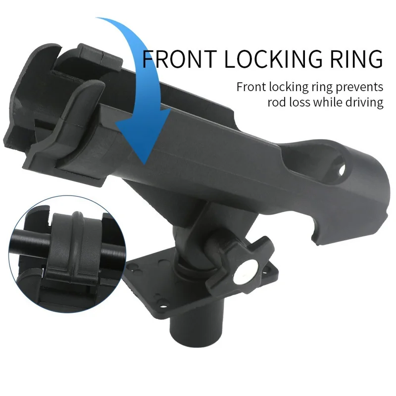 Portacanna da pesca regolabile con rotazione a 360° e anello di bloccaggio frontale in ABS per pesca in battello - Nero