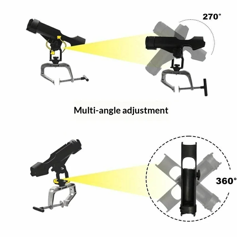Fishing Rod Holder Multi-Angle Adjustable Boat Raft Bridge Fishing Stand Portable for Outdoor - Black