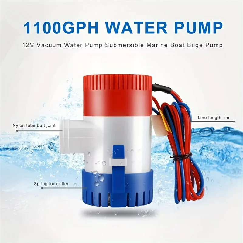 1100GPH 12V, 60W Nennleistung, Bilgenpumpe, versenkbare Gleichstrom-Wasserpumpe für Yachtboot