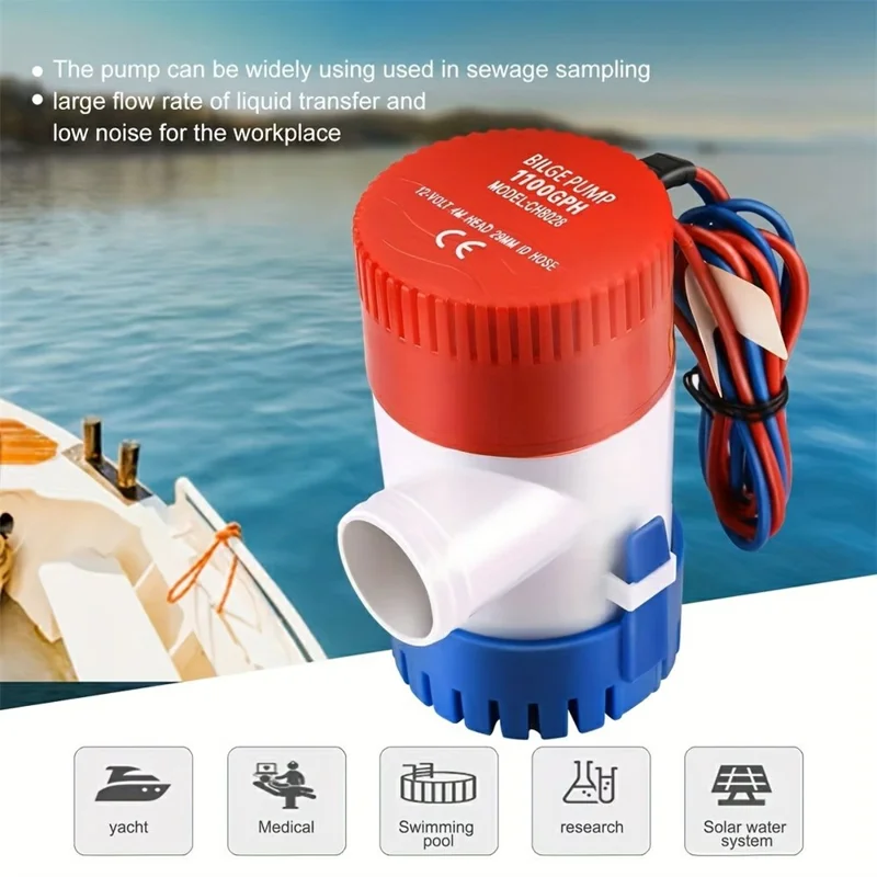 1100GPH 12V, 60W Nennleistung, Bilgenpumpe, versenkbare Gleichstrom-Wasserpumpe für Yachtboot