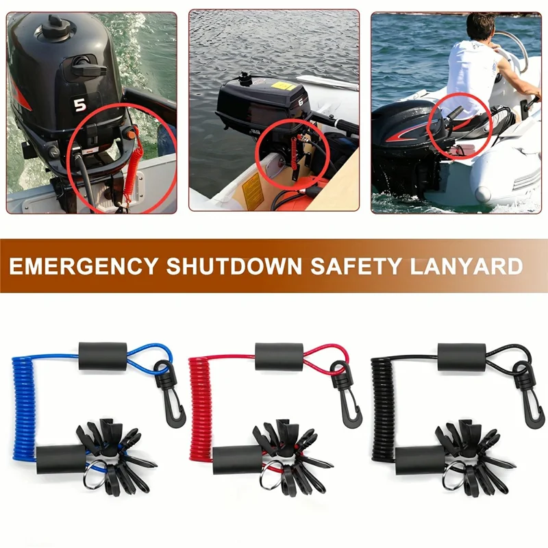 1.6m Outboard Engine Kill Switch Lanyard TPU Jet Ski Emergency Safety Lanyard with 7 Keys and Swivel Hook Anti-Loss Anti-Theft