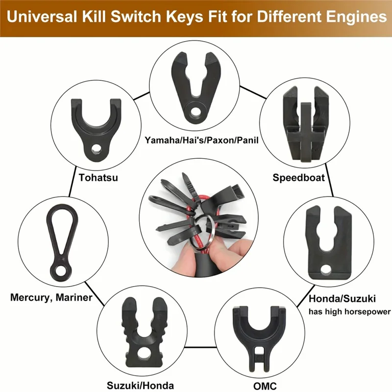 1.6m Outboard Engine Kill Switch Lanyard TPU Jet Ski Emergency Safety Lanyard with 7 Keys and Swivel Hook Anti-Loss Anti-Theft