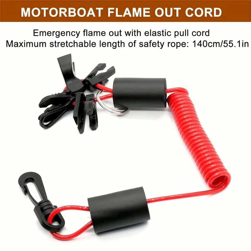 1.6m Outboard Engine Kill Switch Lanyard TPU Jet Ski Emergency Safety Lanyard with 7 Keys and Swivel Hook Anti-Loss Anti-Theft