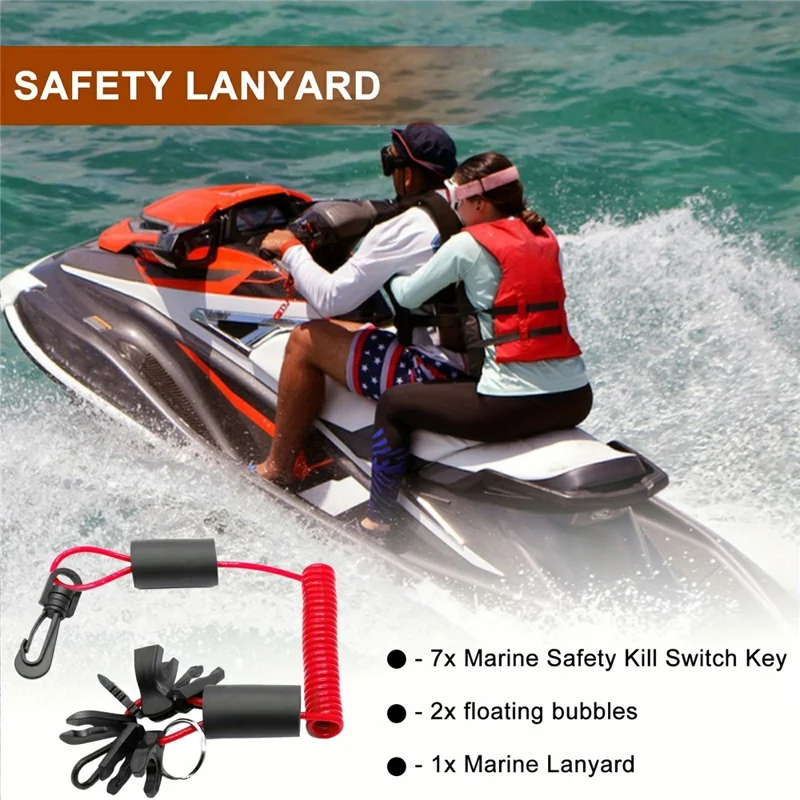 1.6m Outboard Engine Kill Switch Lanyard TPU Jet Ski Emergency Safety Lanyard with 7 Keys and Swivel Hook Anti-Loss Anti-Theft