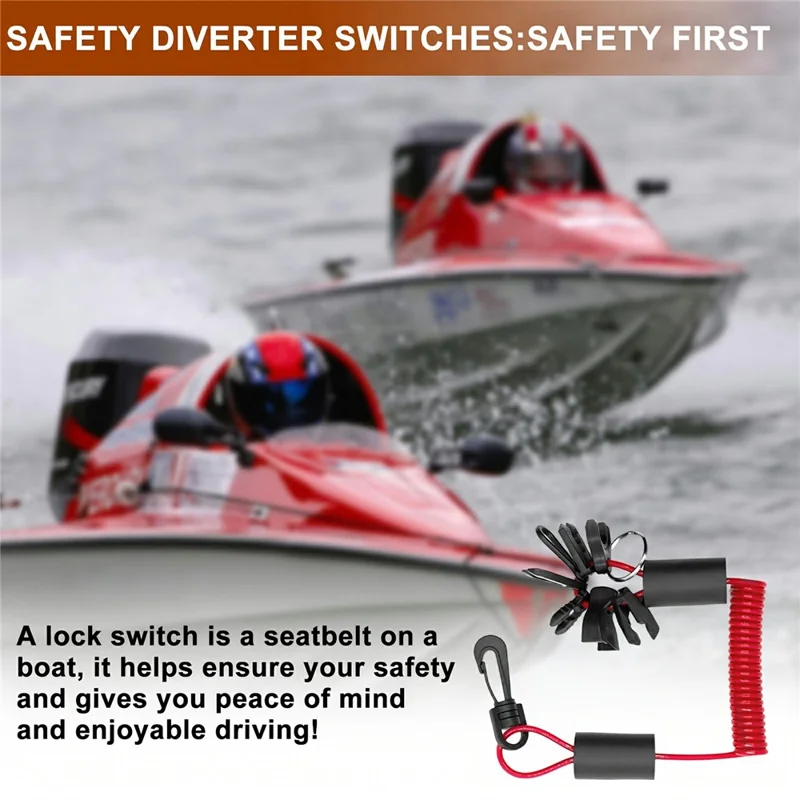 1.6m Outboard Engine Kill Switch Lanyard TPU Jet Ski Emergency Safety Lanyard with 7 Keys and Swivel Hook Anti-Loss Anti-Theft