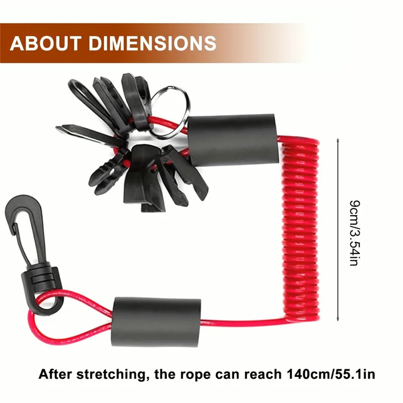 1.6m Outboard Engine Kill Switch Lanyard TPU Jet Ski Emergency Safety Lanyard with 7 Keys and Swivel Hook Anti-Loss Anti-Theft