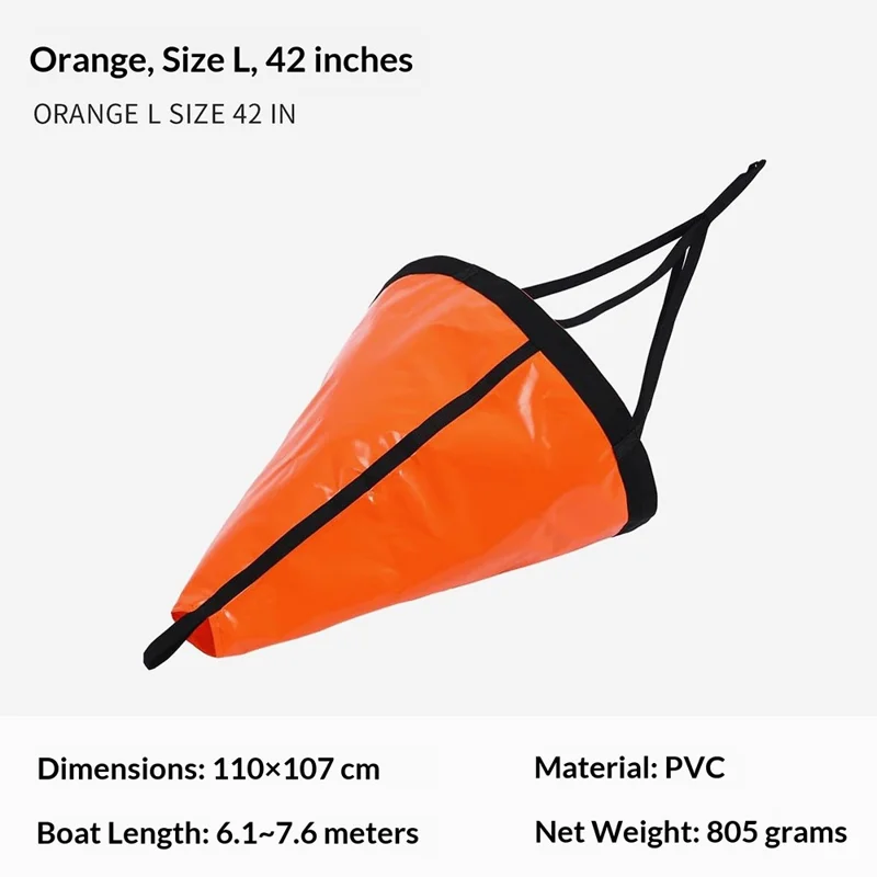 Ancla marina de 42 pulgadas para barco, ancla de paracaídas inflable de PVC para pesca, ancla de deriva para lancha rápida / yate, tamaño L - naranja