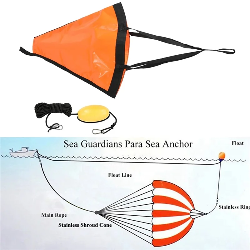 Ancla marina KOETSU con bola flotante amarilla, cuerda de anclaje de 9 m y mosquetón, ancla de deriva para barco