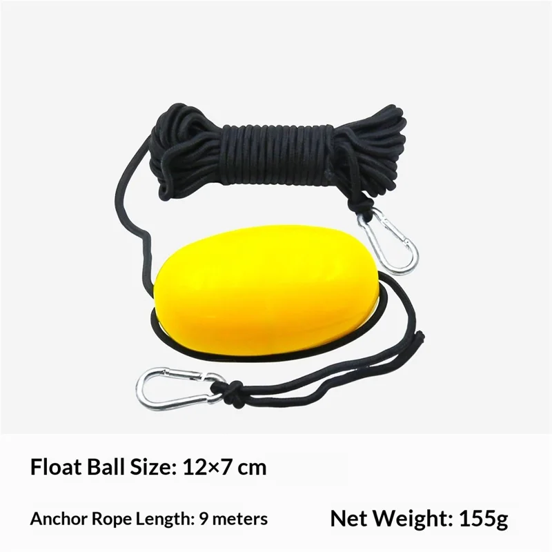Ancla marina KOETSU con bola flotante amarilla, cuerda de anclaje de 9 m y mosquetón, ancla de deriva para barco