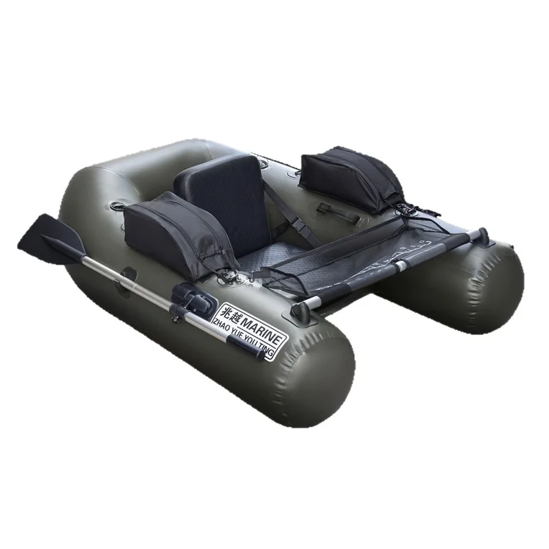 Bateau gonflable en PVC, embarcation de pêche légère avec 2+1 chambres à air - Noir