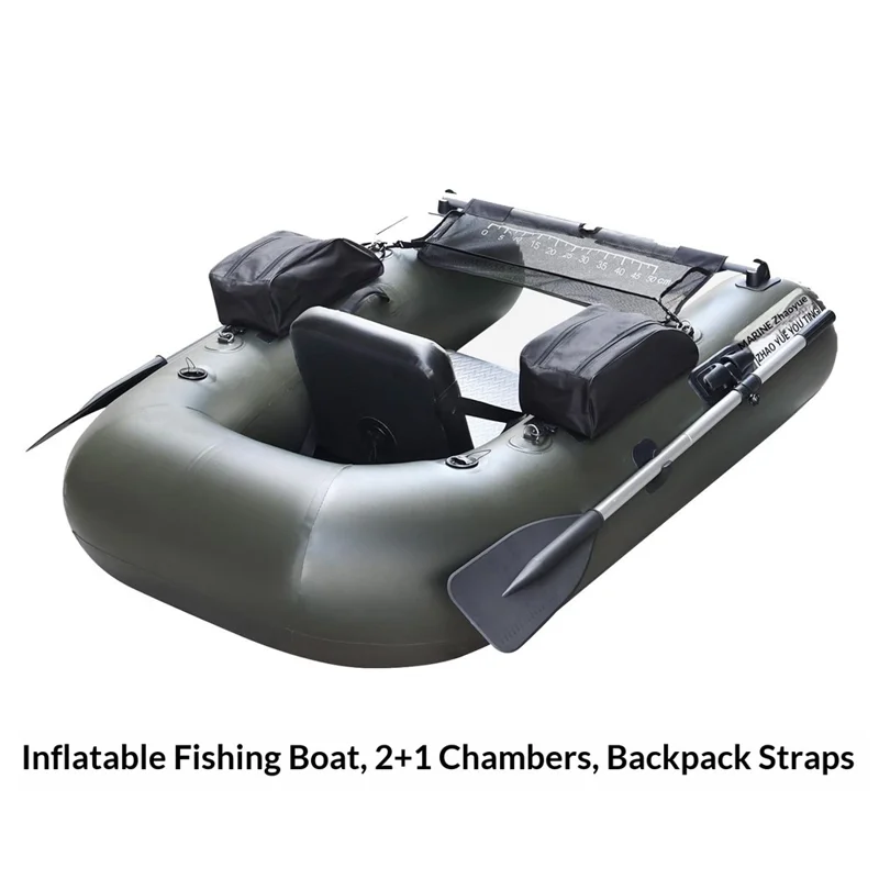 Bateau gonflable en PVC, embarcation de pêche légère avec 2+1 chambres à air - Noir