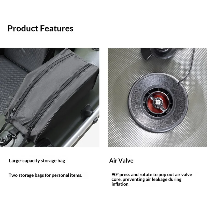 Bateau gonflable en PVC, embarcation de pêche légère avec 2+1 chambres à air - Noir