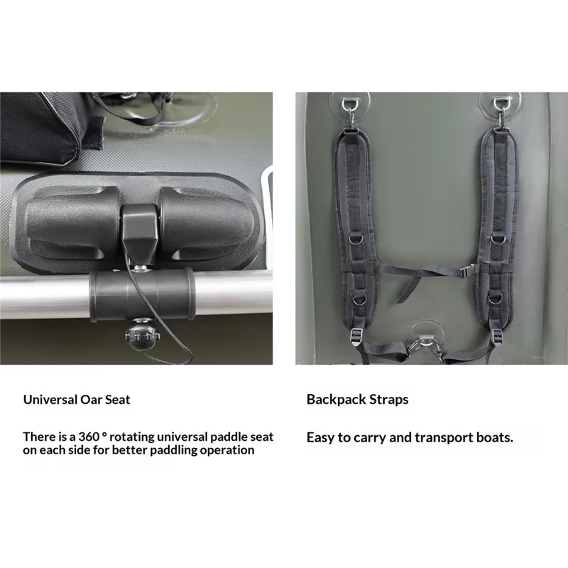 Bateau gonflable en PVC, embarcation de pêche légère avec 2+1 chambres à air - Noir