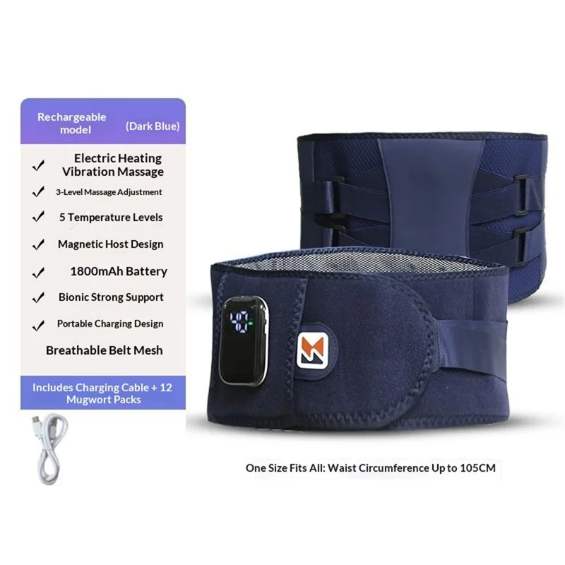 YF-FR111 Kabelloser Rotlicht-Heiz-Lendenband-Lendenwärmer mit Massage, Vibrationsunterstützung und Taillenformung – Dunkelblau